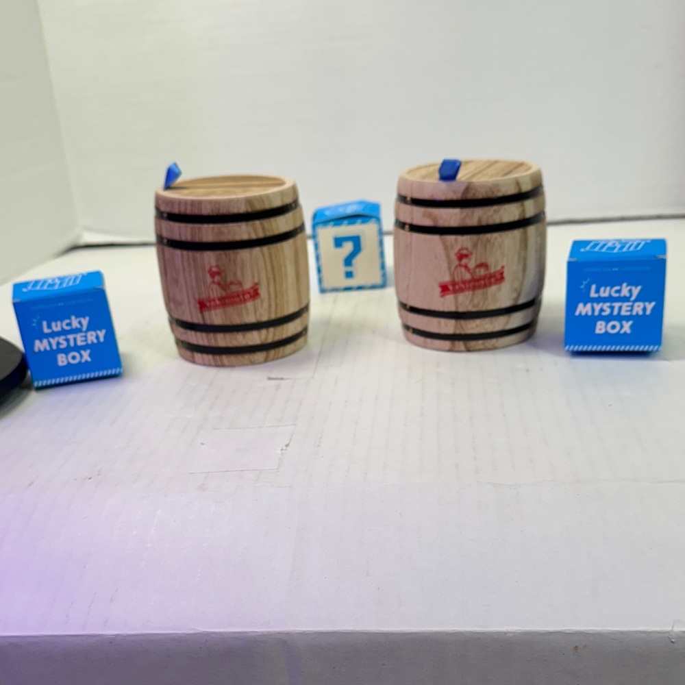 Wooden Barrel Storage Set with Blue Accents